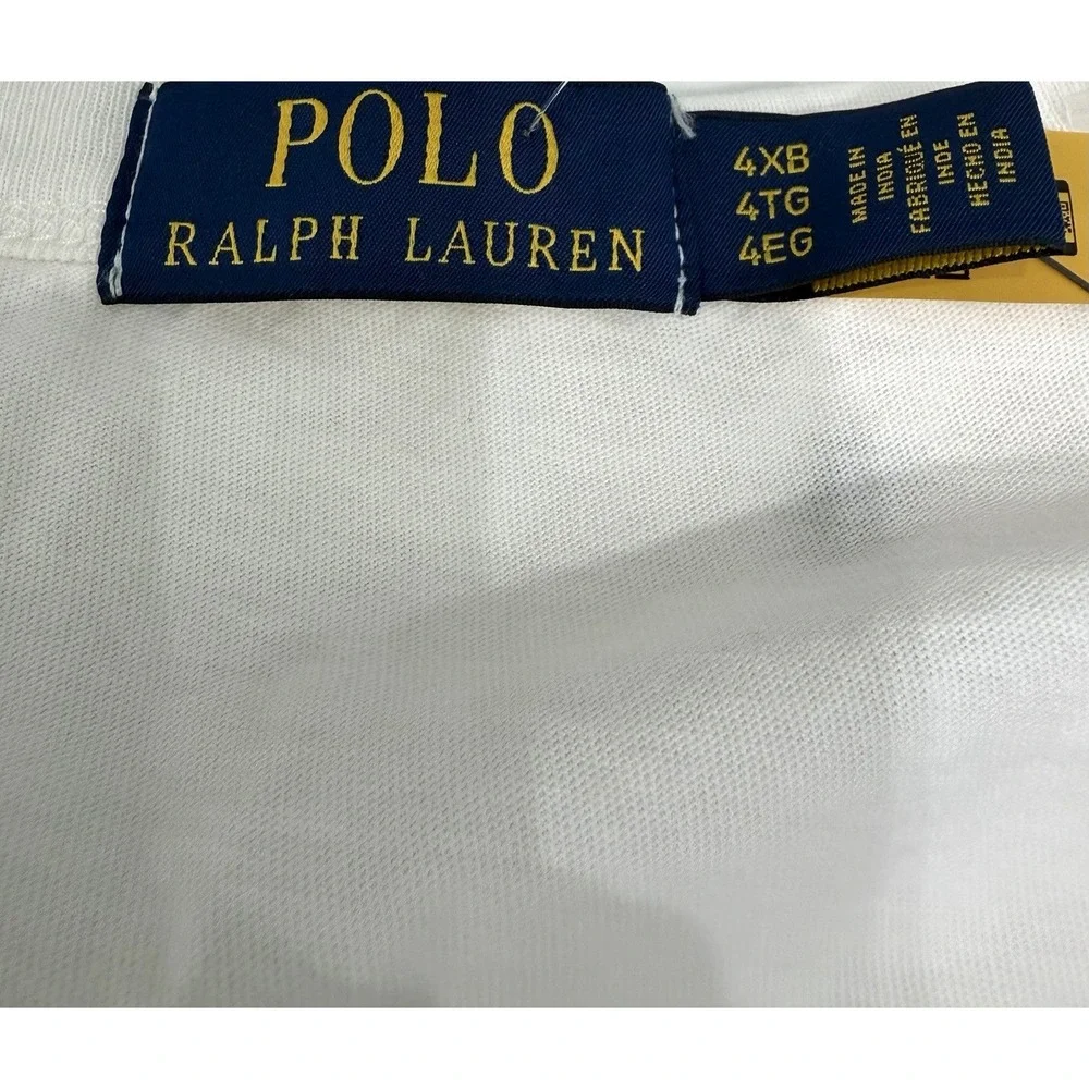 Polo Ralph Lauren Mens 4XB White Plaid Patchwork Logo Embroidered T-Shirt NWT